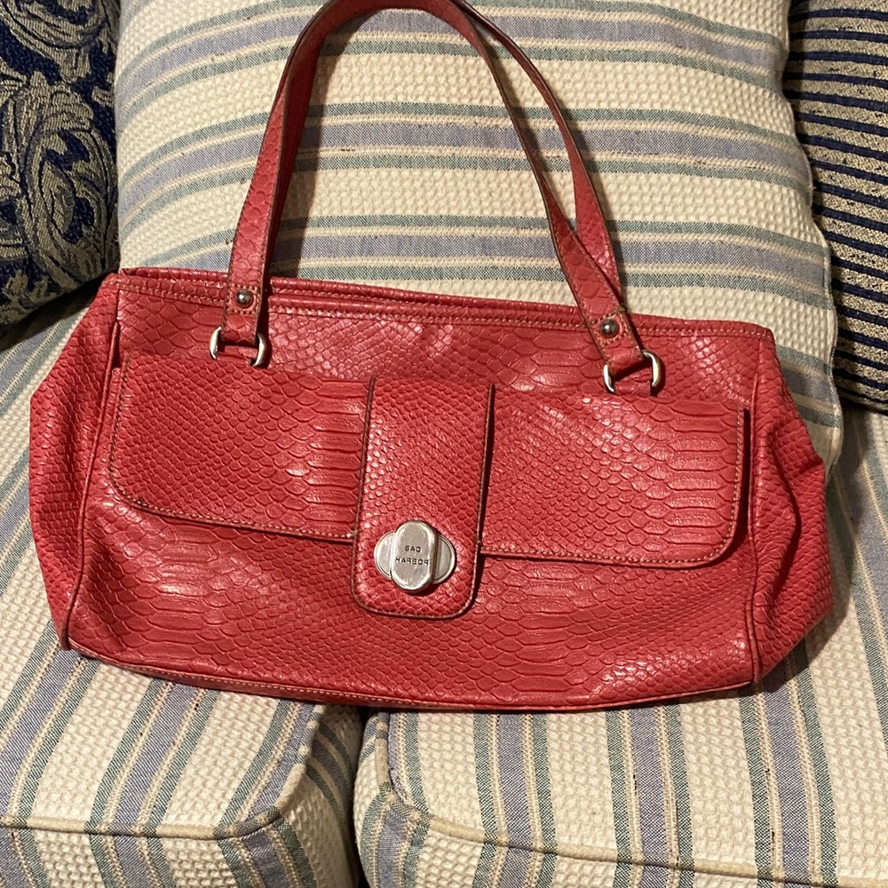Sag Harbor Pink Faux-Snake Shoulder Bag with Snap Closure Pocket.